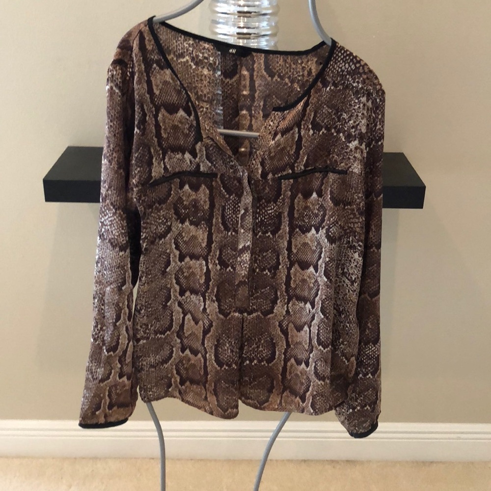 H&M Silky Hidden Button Blouse with Faux Leather